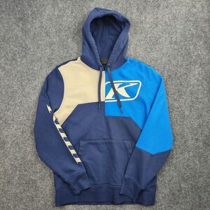 Klim Hoodie Sweatshirt Mens Medium Blue Tan Pullover Fleece Logo Graphic Moto